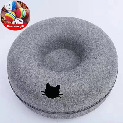 Pet Donut Felt Cat Nest Fun Interactive Toy Tunnel - NivoLand